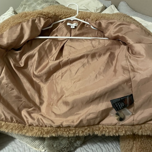 Topshop Camel Faux Shearling Double Breasted Crop Jacket - Picture 4 of 4